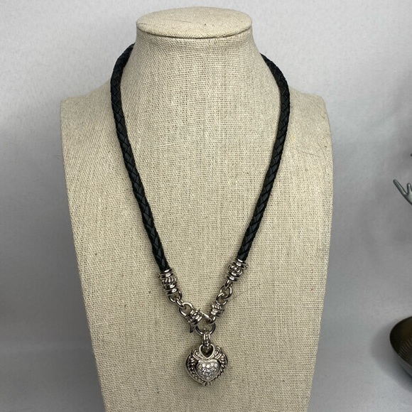 Judith Ripka Sterling Silver leather cord heart Diamonique necklace - Picture 2 of 6